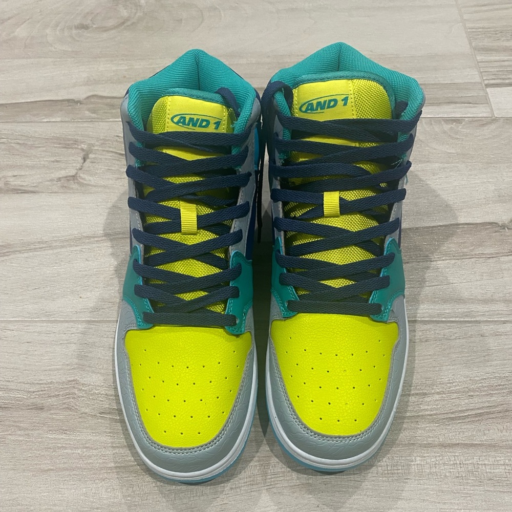 AND1 Slam Mid TPR  Sneakers - Vibrant Yellow and Teal; Size 9 1/2